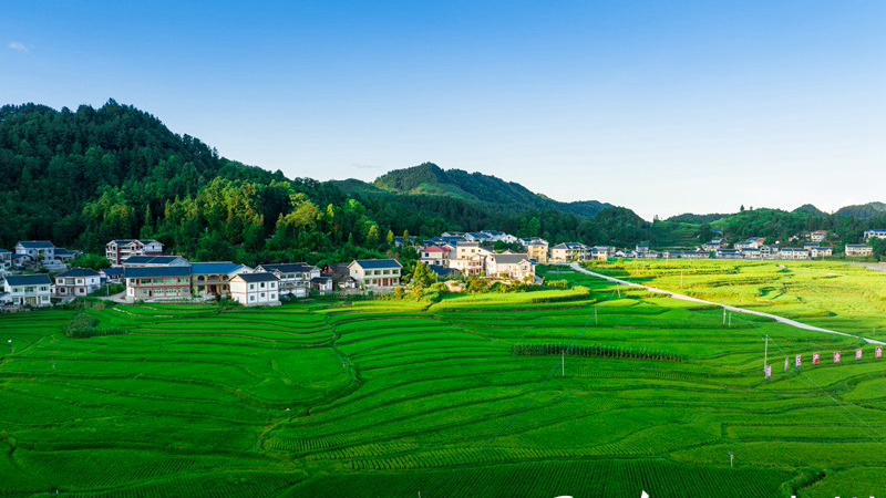 Aerial view of beautiful village in SW China’s Guizhou