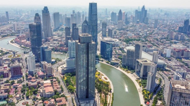 Aerial view of N China's Tianjin Municipality