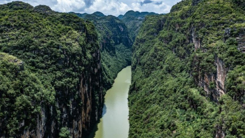 Aerial view of Huajiang River canyon scenic spot in Guizhou