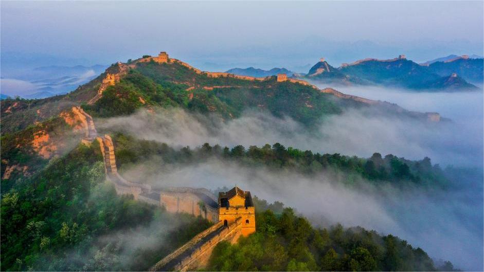 Aerial view of Great Wall through four seasons